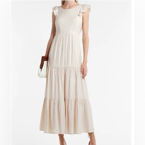 Express XL Beige Whimsical Ruffle Midi Dress Renaissance, Festival - Picture 8 of 9